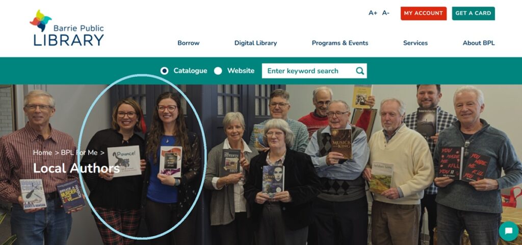 Screenshot of Barrie Public Library Local Authors Page - Amanda Giasson & Julie B. Campbell